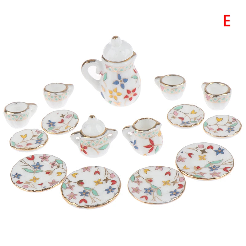▶1Set 1:12 Dollhouse Miniature Ceramics Teapot Tea Set Mini Ceramic Kungfu Tea Set Kettle Cup Tableware Model Kitchen Decor Toys Zpaxo Style010 - 15PCS