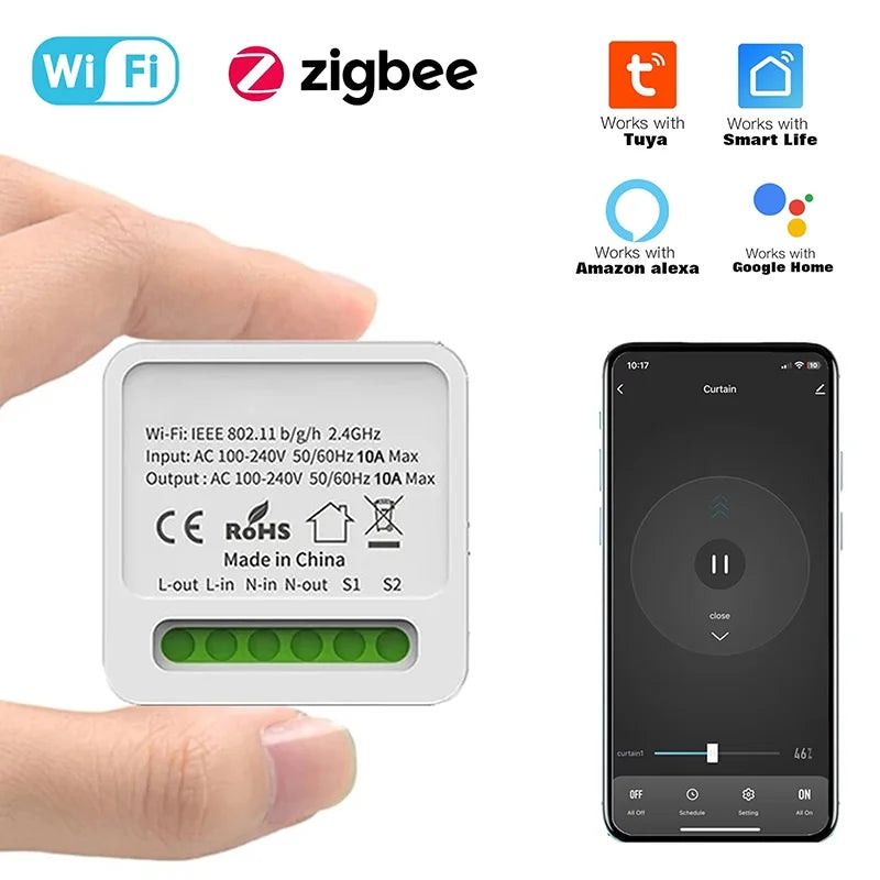Tuya 16A Mini Wifi Smart Switch DIY 2-Way Remote Control Timer Relay Automation For Smart Life Work With Alexa Google Home Alice Zpaxo