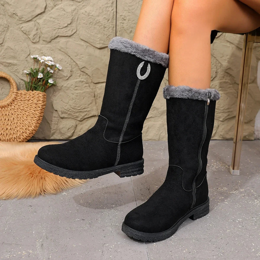 Women Boots 2025 New Wedge Platform Shoes for Women Winter Comfortable Cotton Shoes Fashion Mid-calf Boots Plush WarmSnow Boots Zpaxo