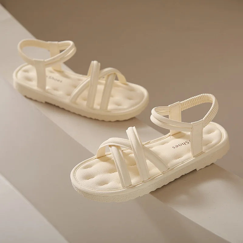 Roman Sandals Women's 2025 Summer New Thick-soled Elastic Band Fashion Casual Shoes Comfortable Trend Beach Shoes Zpaxo WHITE 35