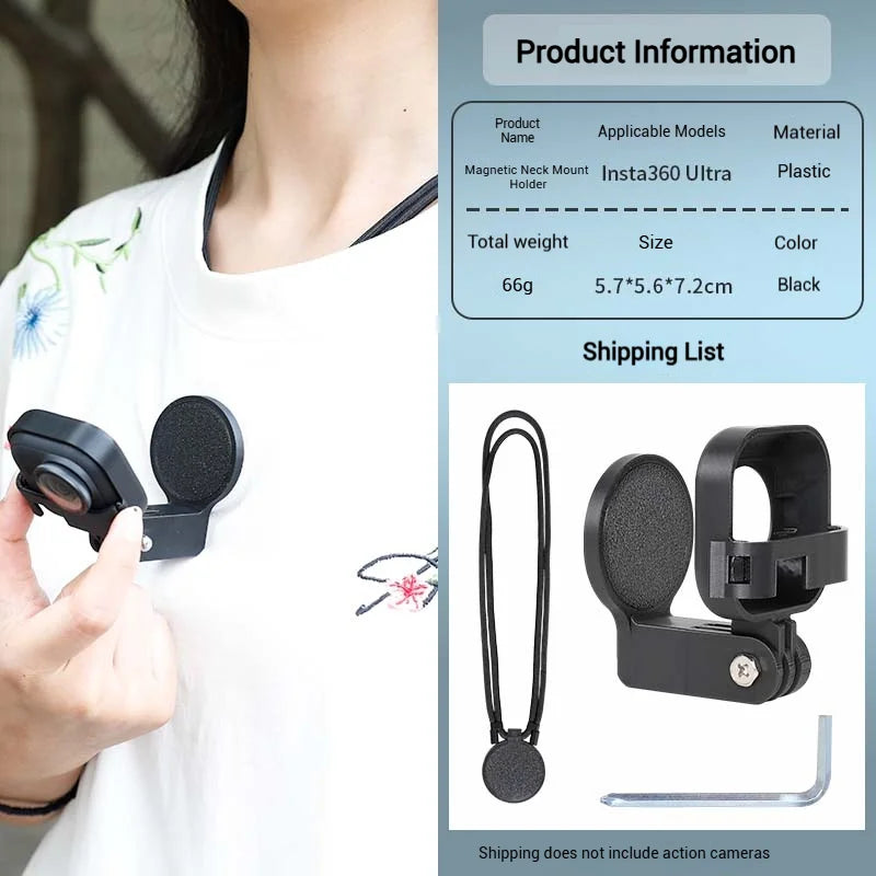 Insta360 GO Ultra Magnetic Neck Mount Holder – POV Vlog Camera Neck Mount Zpaxo black