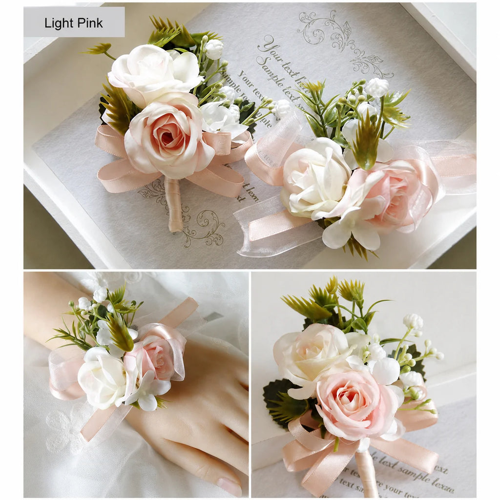 Artificial Fabric Corsage & Wrist Flower | Satin Ribbon Wedding