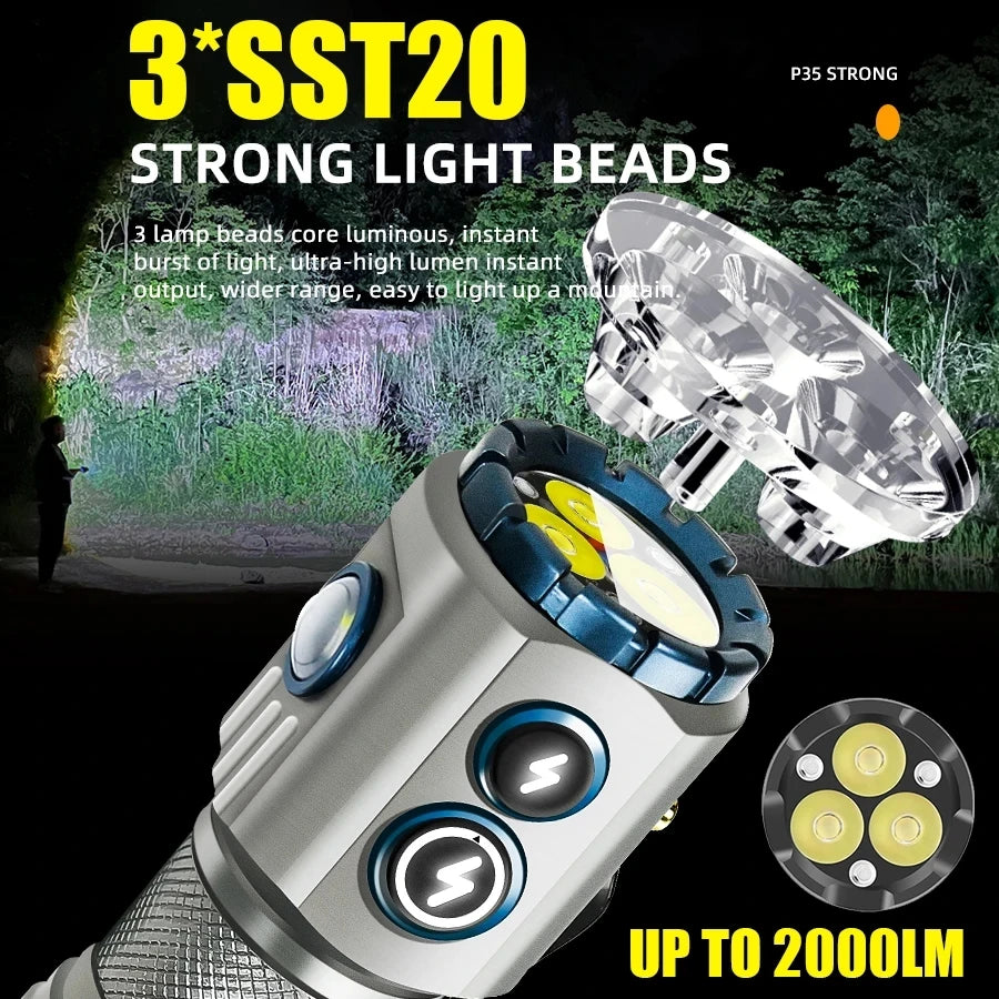 KDULIT 2000LM EDC Flashlight – Type-C Rechargeable RGB LED Torch