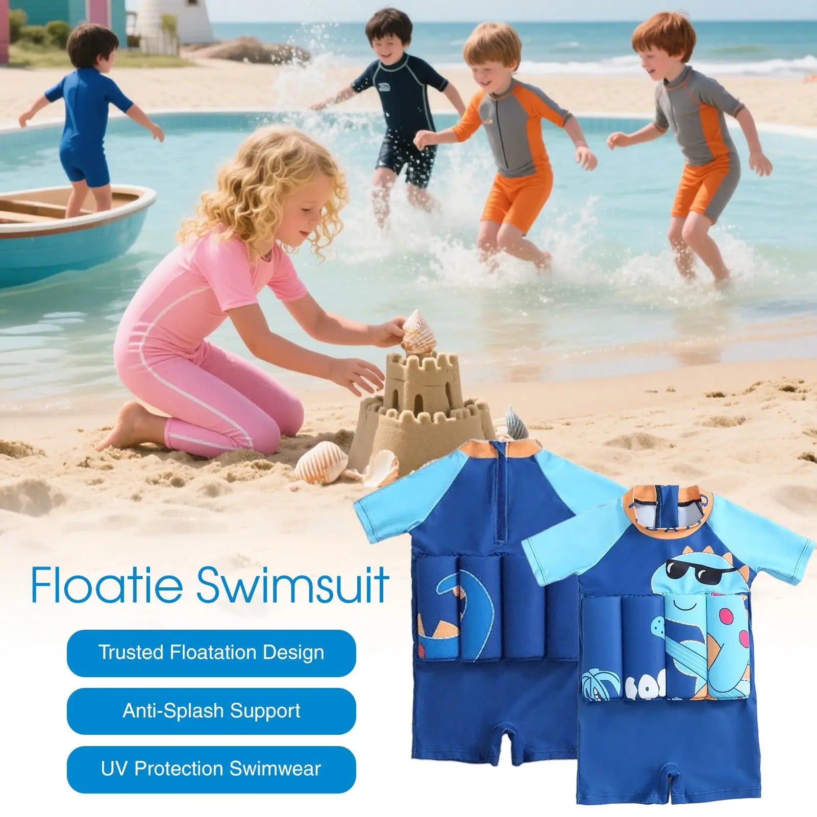Floatie Swimsuit Floating Bathing Suit Floatie Swimsuit Quick-Drying Swim Vest Swimwear Dinosaur Trainer for Boys Girls Pool Zpaxo