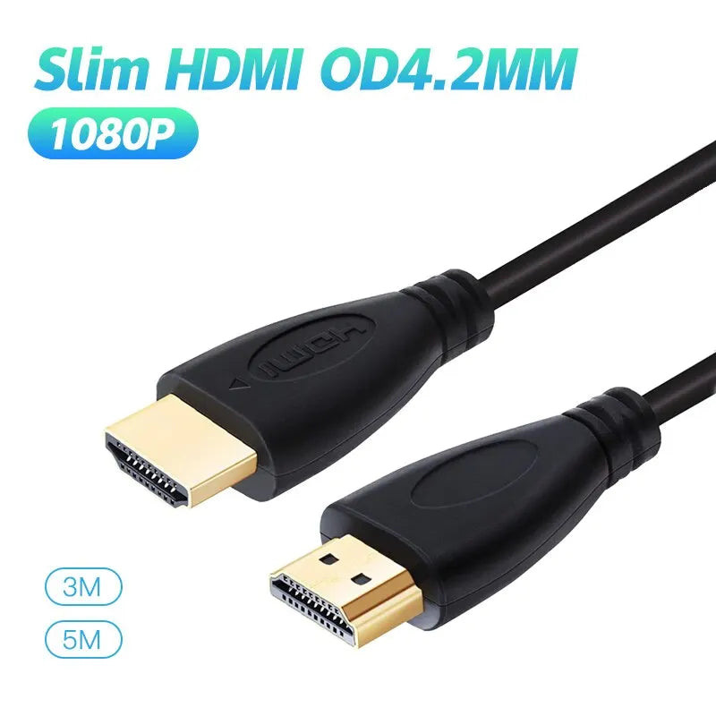 Slim HDTV Cable OD4 Black PVC Ultra Soft Thin Cord Wire Supports Zpaxo