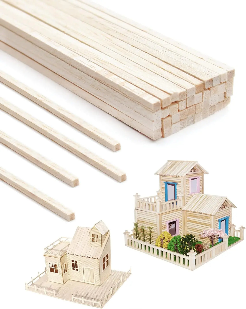 20/50pcs Square Wood Sticks,Natural Wooden Dowels, Unfinished Hardwood Sticks for Crafts DIY Supplies House Airplane Ship Models Zpaxo