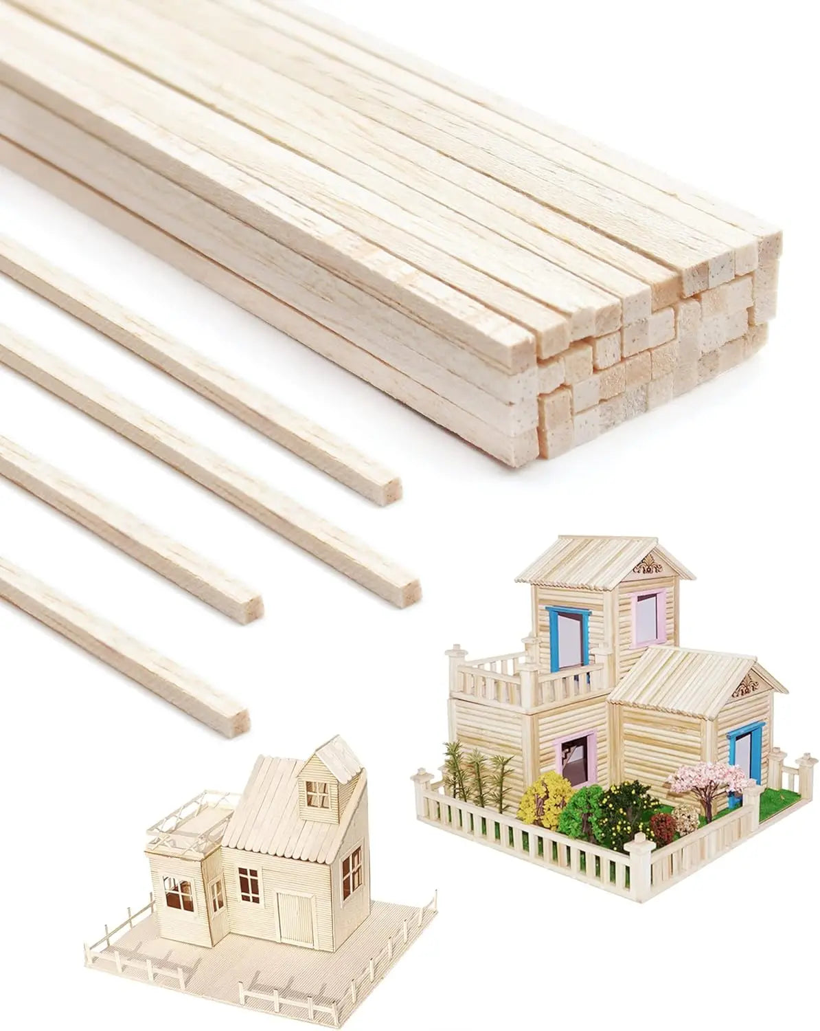 20/50pcs Square Wood Sticks,Natural Wooden Dowels, Unfinished Hardwood Sticks for Crafts DIY Supplies House Airplane Ship Models Zpaxo