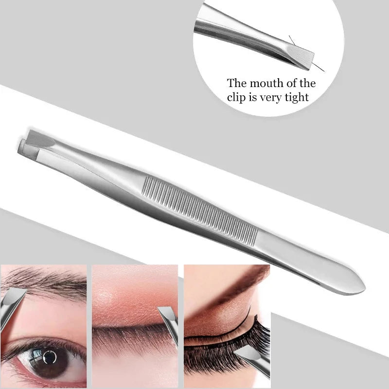 Eyebrow Tweezer Stainless Steel Beauty Clip Slant Tip Flat Trimming