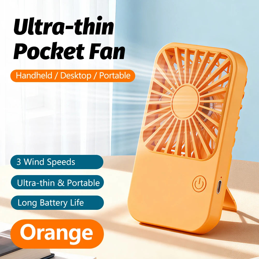 Mini Portable Handheld Fan 3 Gear Wind Rechargeable Battery Operated Personal Pocket Fan For Travel Outdoor Zpaxo Orange