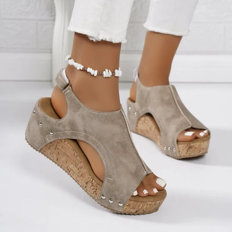 Women Sandals 2026 Summer Platform Wedges Sandals for Women Sole Buckle Peep Toe Shoes Lightweight Beach Elegant Shoes for Women Zpaxo Beige 36
