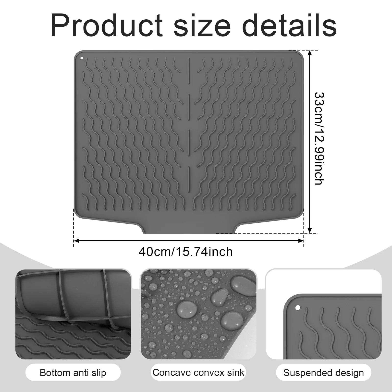 Silicone Dish Drying Mat Heat Resistant Silicone Drying Mat Reusable Nonslip Dish Drying Pad for Countertop Dishes Utensils 2025 Zpaxo Gray Strip