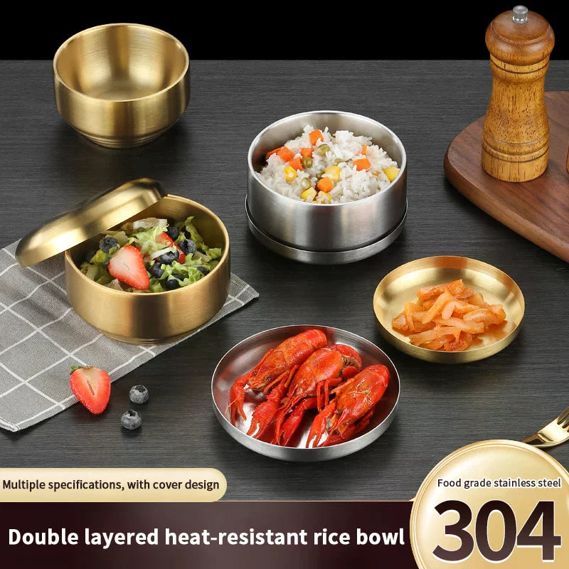 Korean 304 Double-layer Thick Durable Stainless Steel Rice Bowl Soup Zpaxo