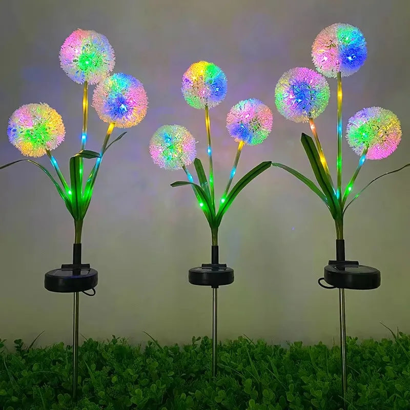 Outdoor Waterproof Solar Light Multiple Color Bulb Dandelion Ground Light for Outdoor Garden Villa Decoration Lawn Lamp Zpaxo Dark Khaki 3 heads China Mainland