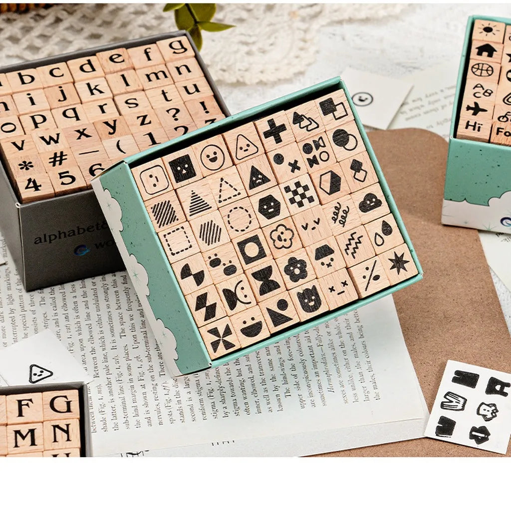 42-Piece Beech Wood Stamp Set – Letters, Numbers & Symbols Craft Stamp Set Zpaxo