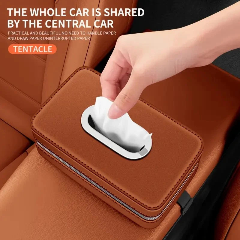 Leather Car Tissue Box – Hanging Seat Back Storage Organizer