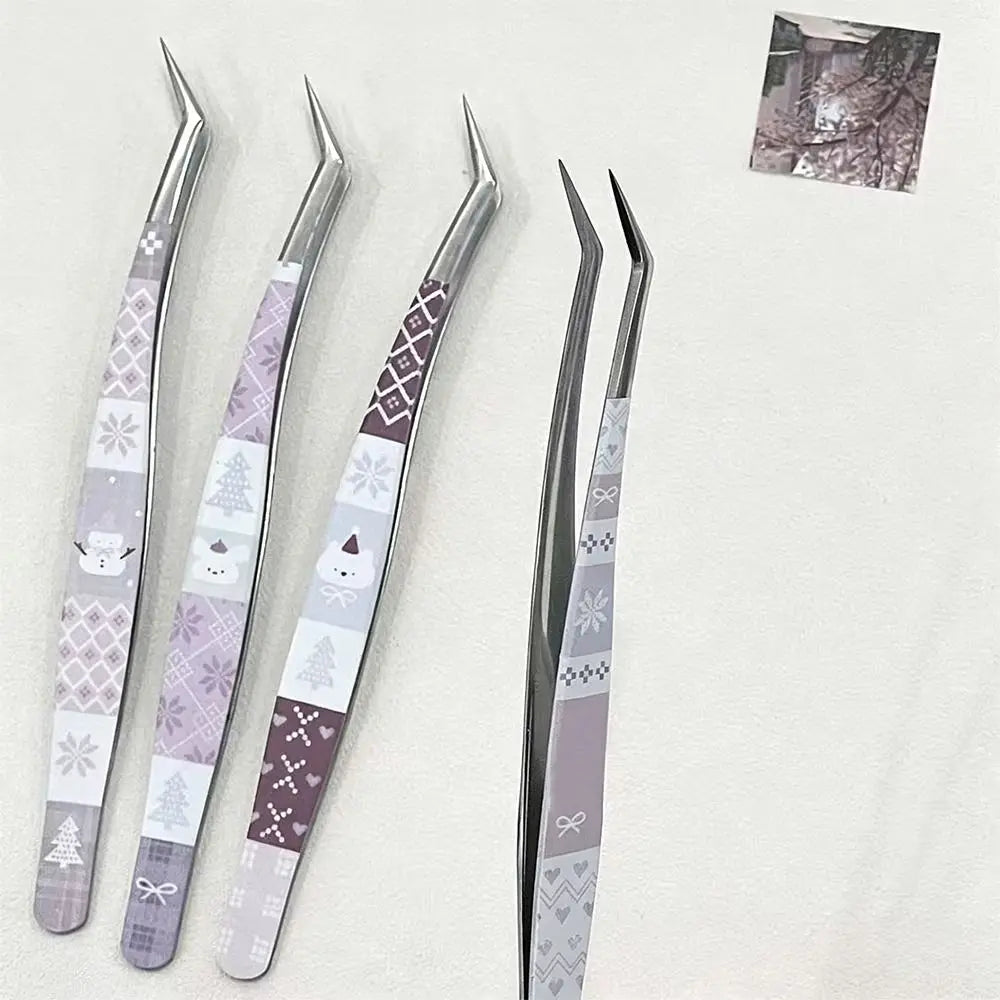 Stainless Steel Curved Stickers Tweezers High Precision Cartoon False Eyelash Tweezers Anti-static Lashes Extension Tweezer Zpaxo