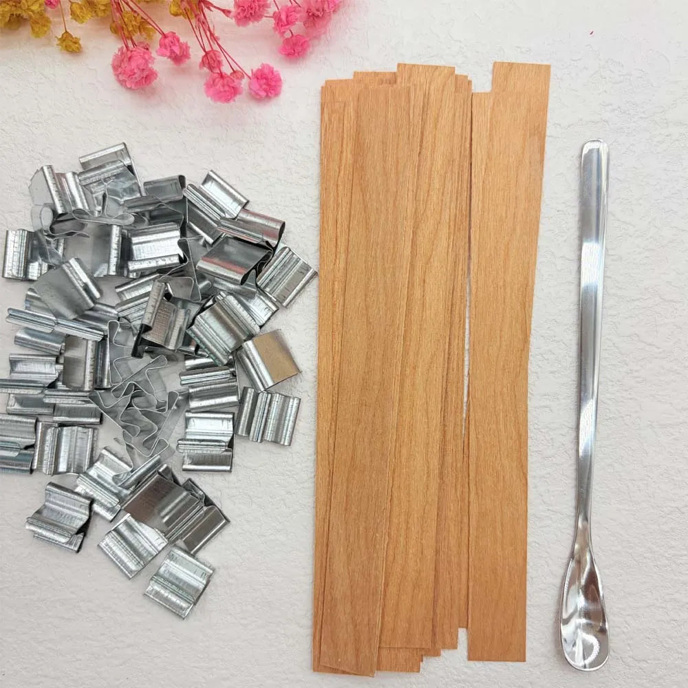 30-Set Wooden Candle Wicks Kit – 15cm Wicks, Stickers & Spoon Candle Making Kit Zpaxo