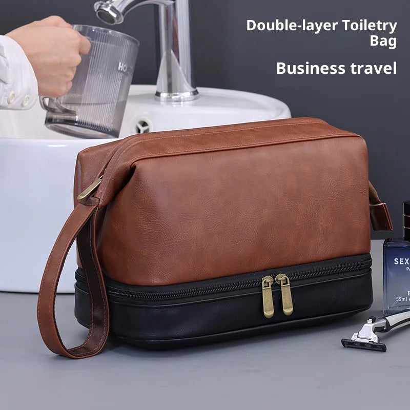 Hot Vintage Luxury Double-layer Men's Wash Bag, Portable and Large-capacity Handheld Cosmetic Storage Bag for Outdoor Use Zpaxo