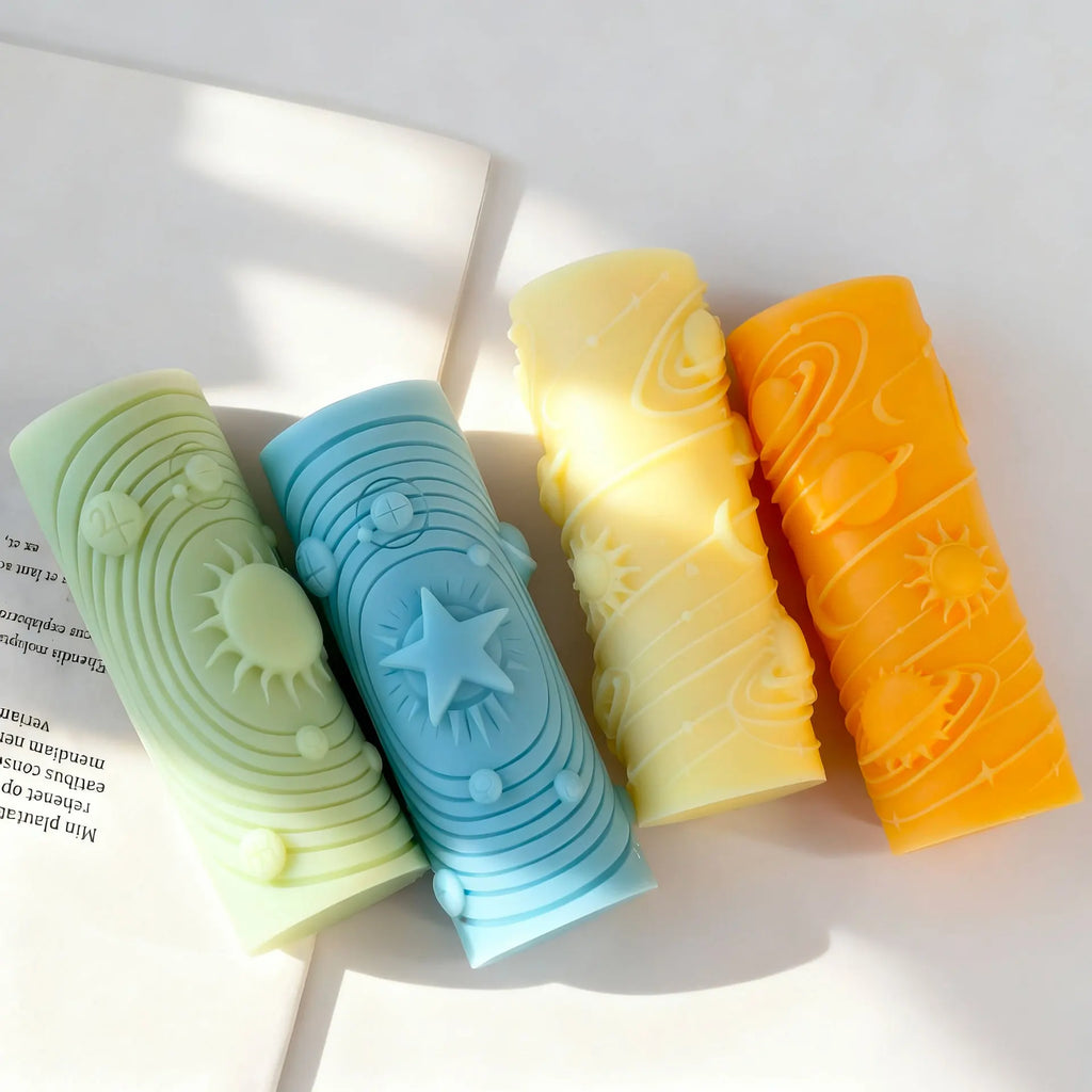 Planet Series Relief Star Sun Moon Candle Silicone Mold Cylindrical Aromatherapy Handmade Soap Gypsum Plaster Mold Home Decor Zpaxo