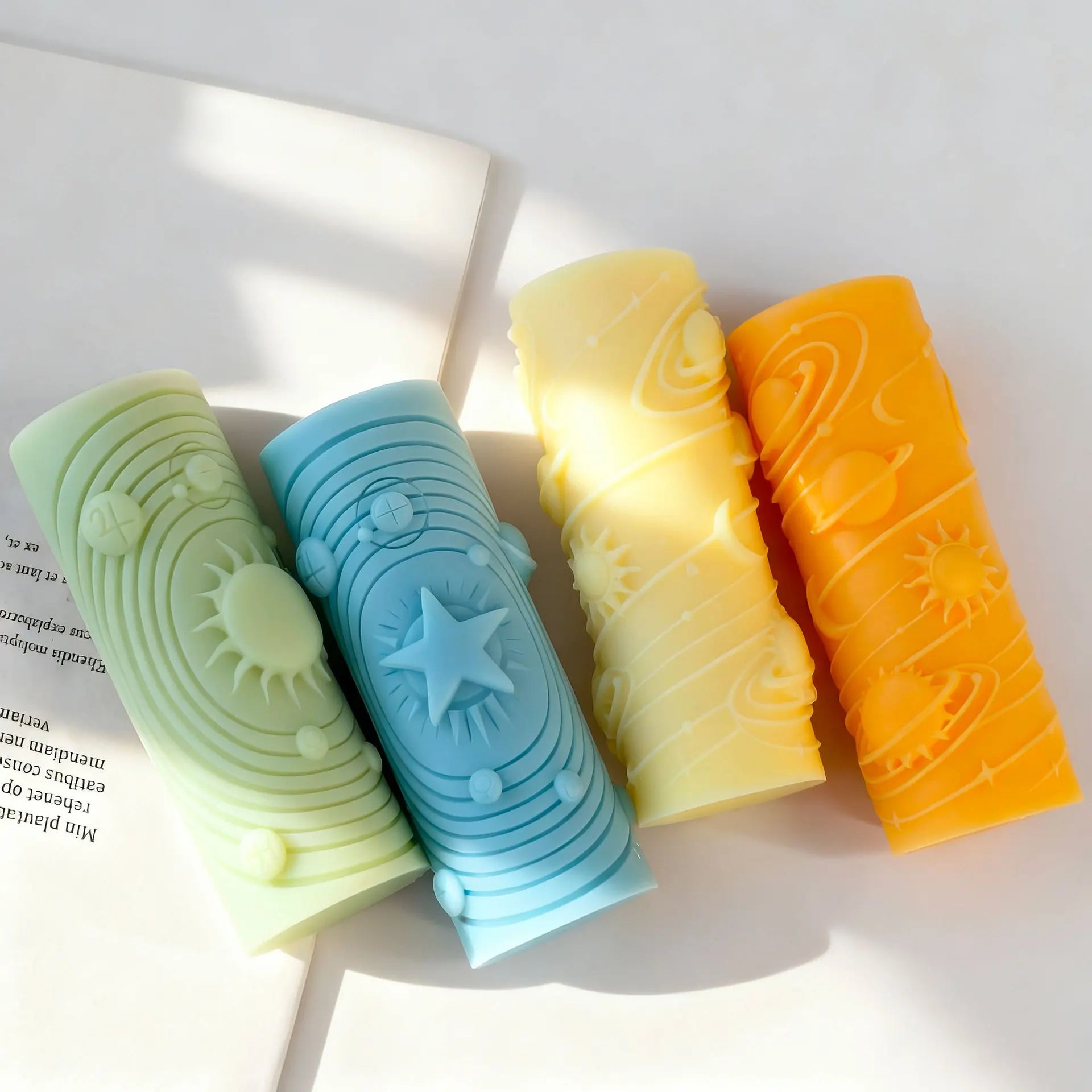 Planet Series Relief Star Sun Moon Candle Silicone Mold Cylindrical Aromatherapy Handmade Soap Gypsum Plaster Mold Home Decor Zpaxo