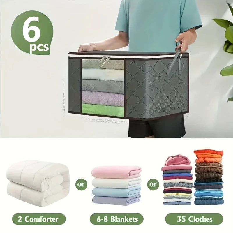 6pcs Oversized Storage Bag with Zipper and Lid - Foldable and Durable Clothing Organizing Bag Suitable for Bedding Zpaxo