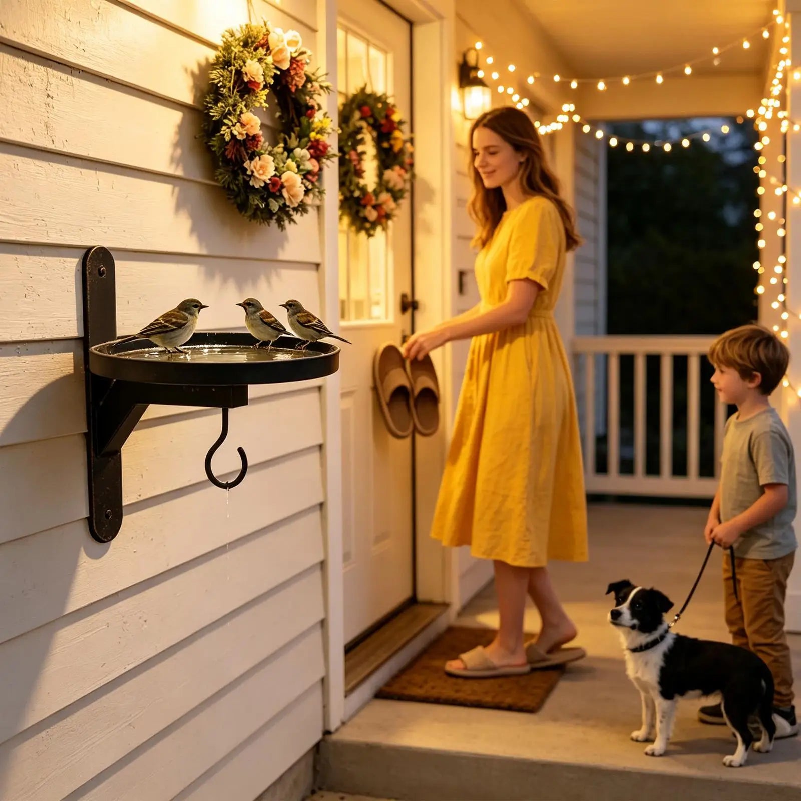 Wall Bird Feeder Metal Hook Bath Planter Wind Chime Outdoor Patio