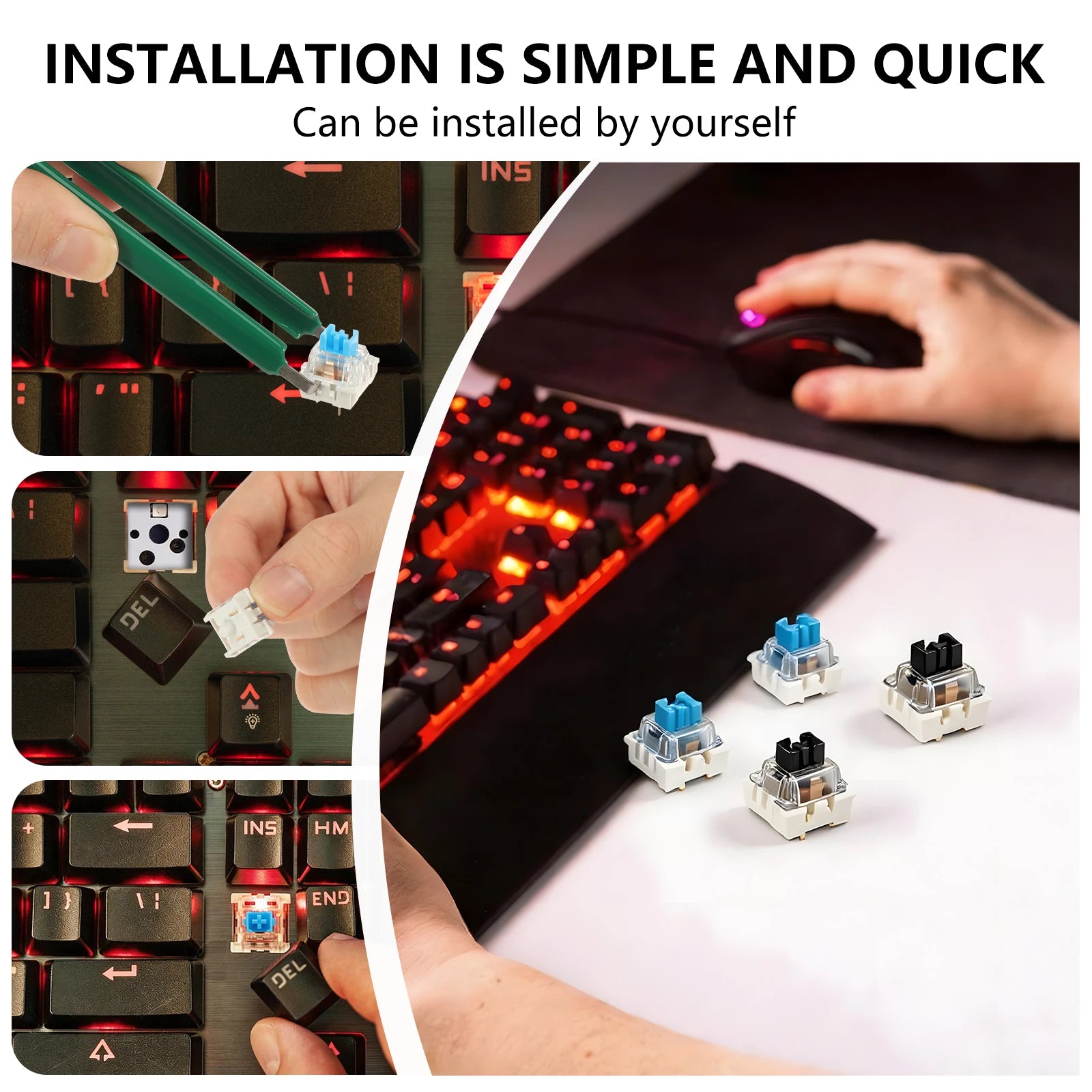 150/50Pcs Mechanical Keyboard Switches Set 3Pin Clickers Transparent Hot Swappable RGB Backlit with Puller Tools for Gaming Typ Zpaxo