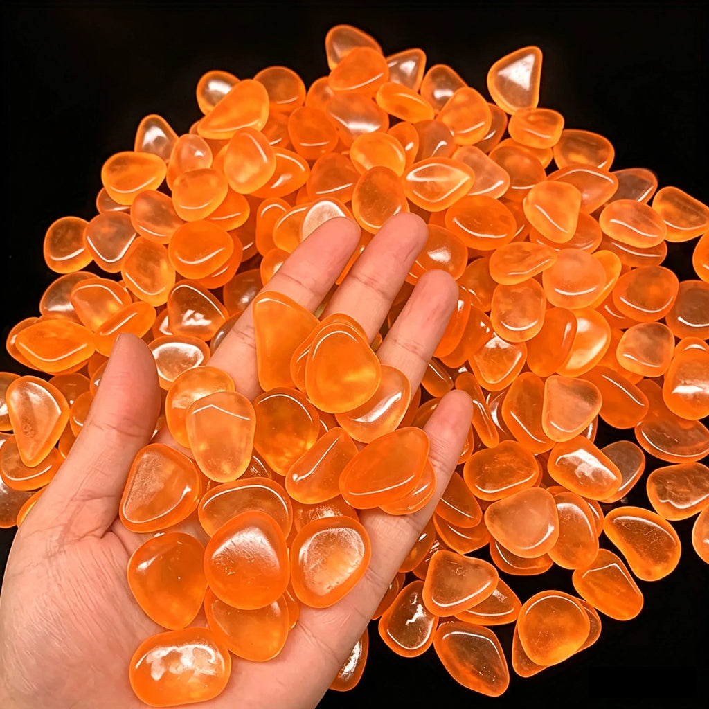 200- Glow Dark Pebbles Resin Luminous Stones Landscape Garden Paths Zpaxo Orange 200PCS