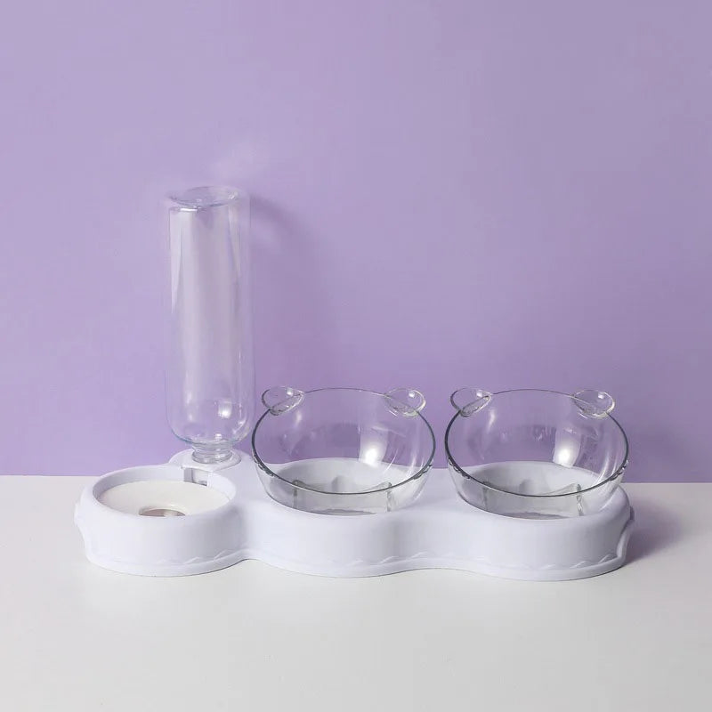 Double Pet Bowl Automatic Water Dispenser Non-slip Cat Dog Food Easy Zpaxo WHITE