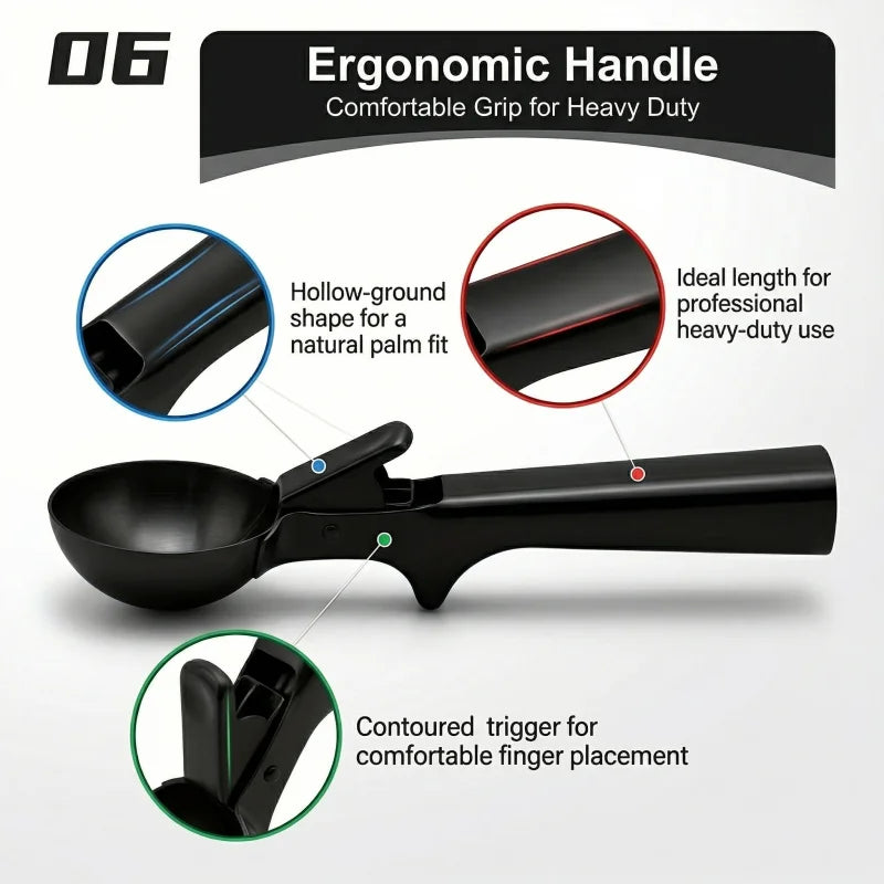 Stainless steel ice cream scoop with trigger for non-adhesive smooth scooping of frozen yogurt, fruit, melon balls, kitchen util Zpaxo