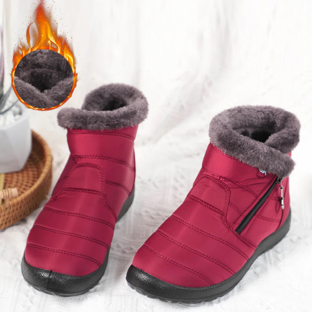 Winter Women Boots Waterproof Snow Casual Flat Shoes Warm Fur Female Zpaxo Red 43