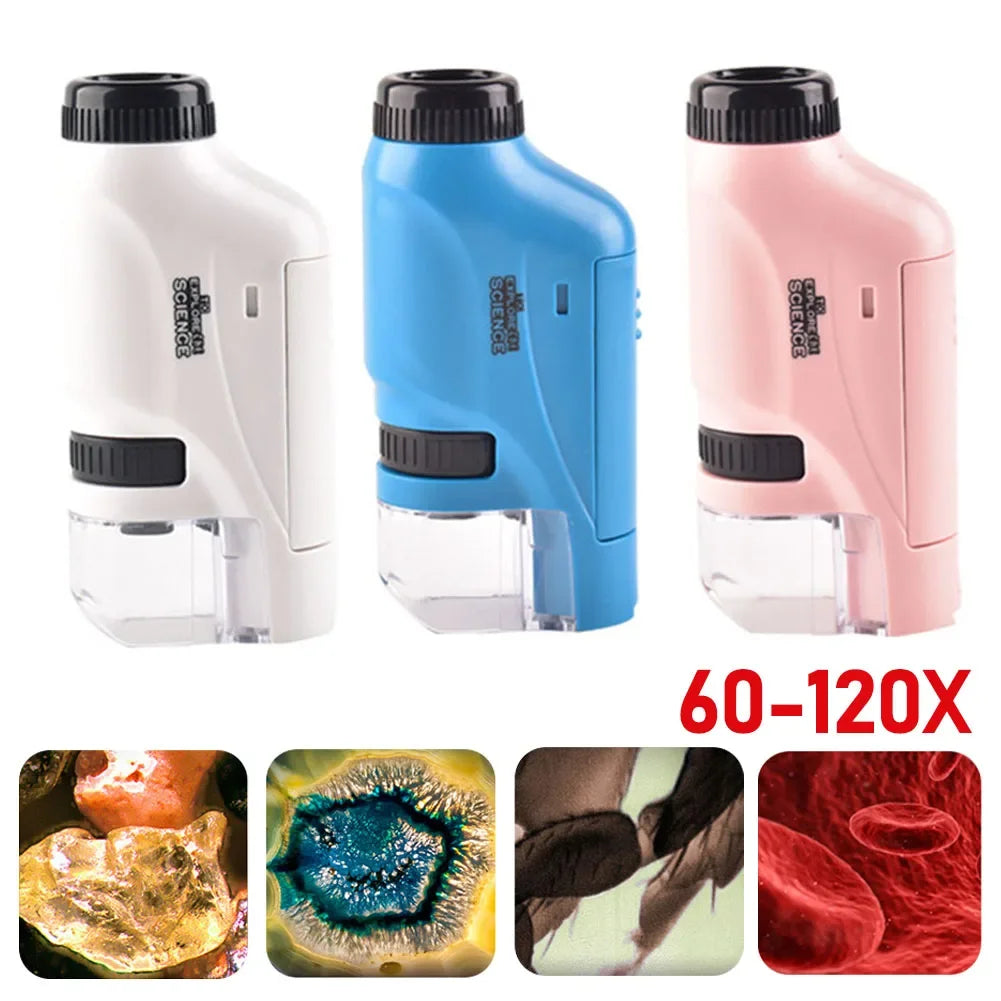 Mini Pocket Microscope Handheld Battery Powered Lab LED Light Zpaxo