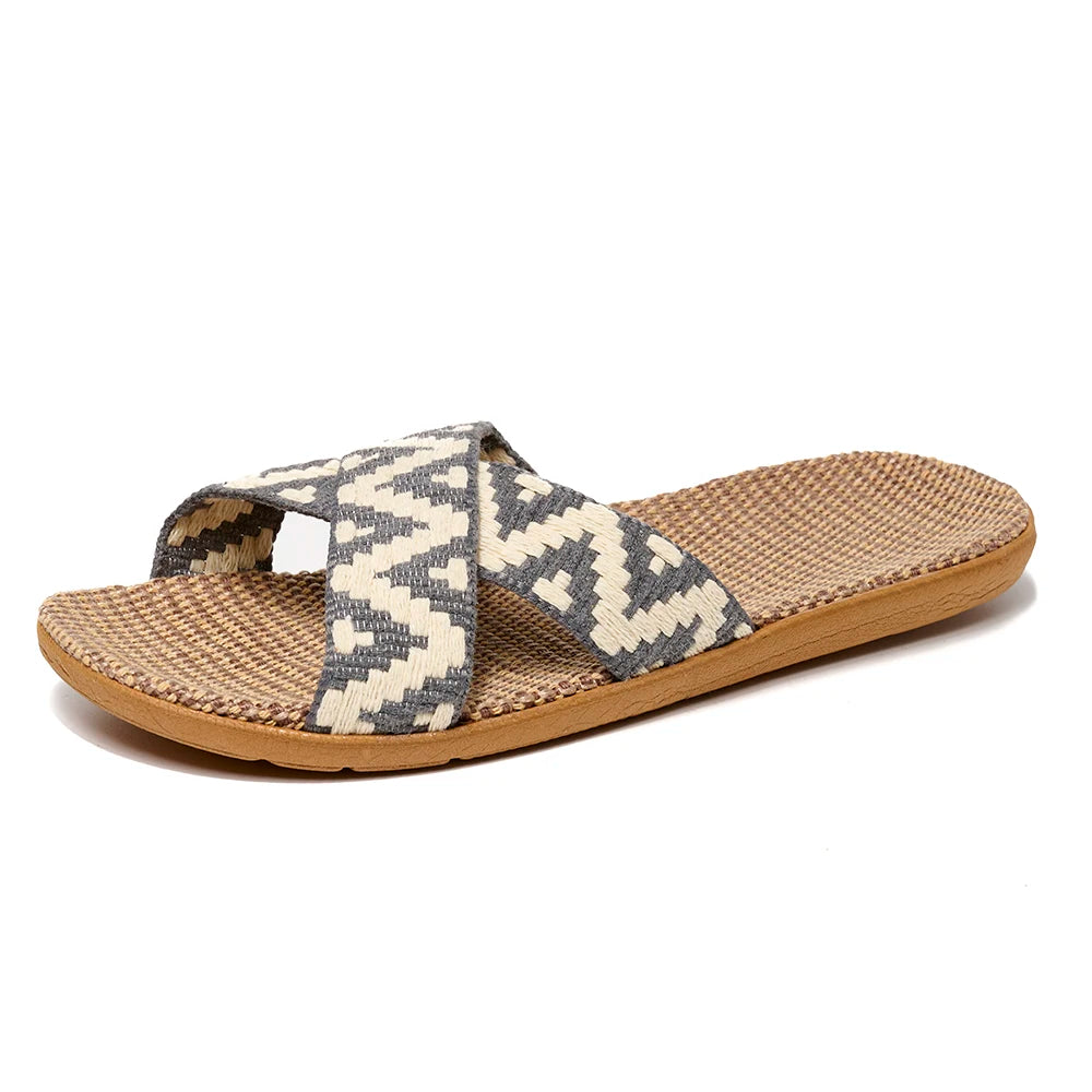Men Slippers Lightweight Indoor Linen Antislip Home Shoes Summer Flat