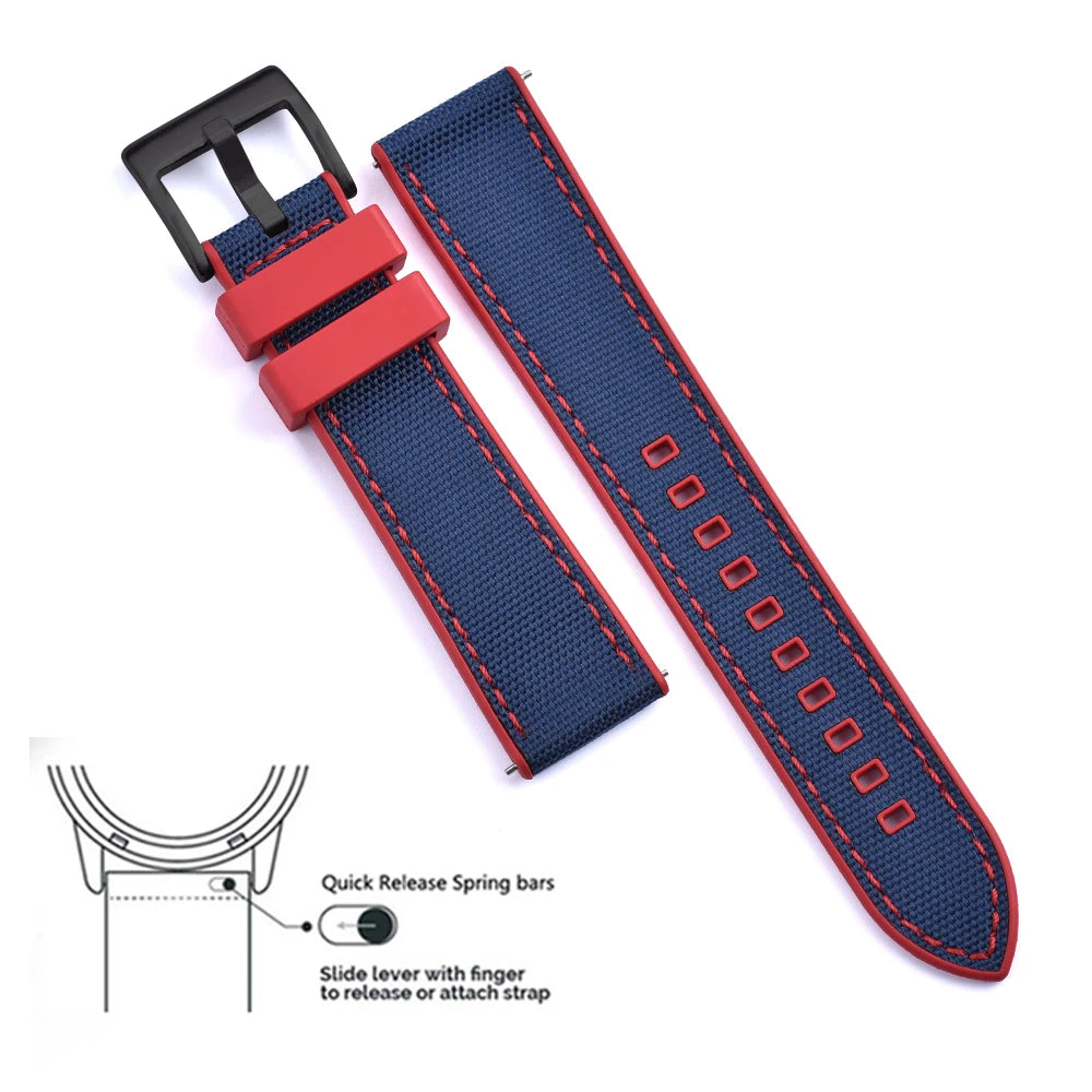 FKM Hybrid Rubber Nylon Watch Strap 20mm 22mm Quick Release