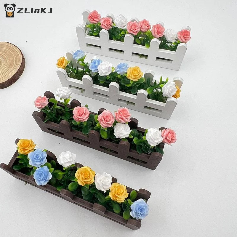 ▶1Pcs Garden Lifelike Artificial Flower Miniature Potted Plants Decoration 1:12 Scale Dollhouse Simulated Rose Flowers Ornament Zpaxo