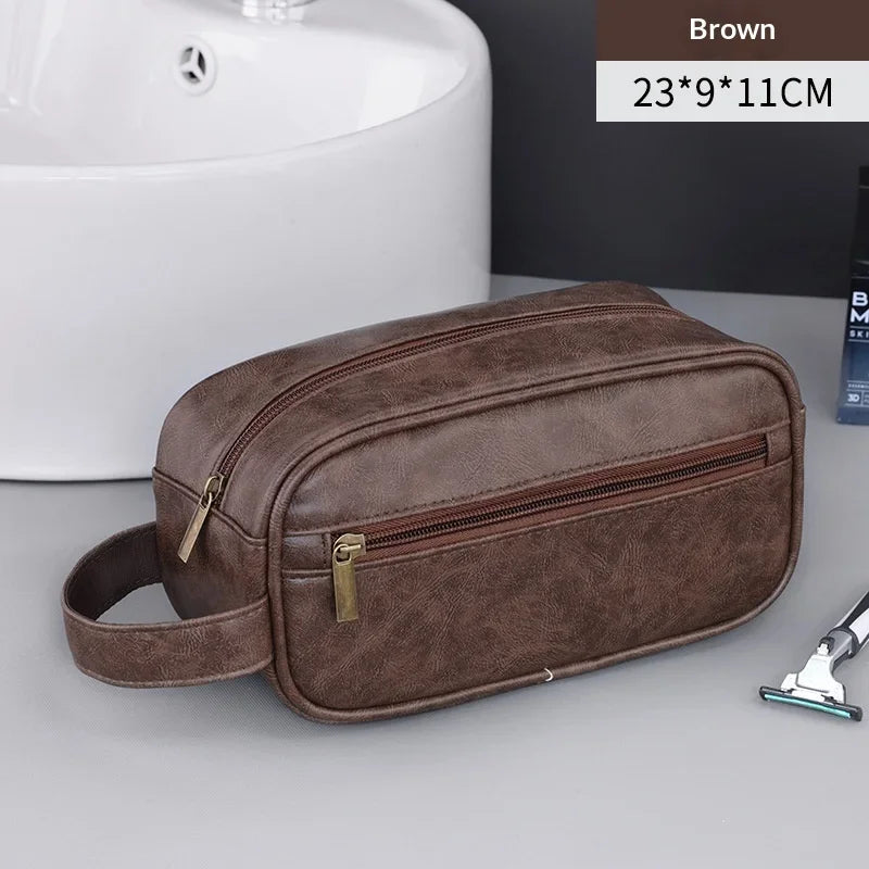 2026 Large Capacity Outdoor Men's Grooming Bag PU Portable Business Travel, Home Hand-held Makeup Storage Bag, High-end Feel Zpaxo PU tea color