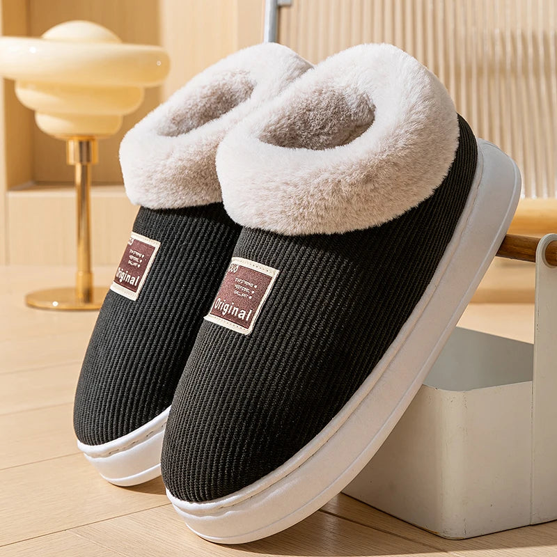 Winter Couple Concise Wrap Heels Plush Slippers Ladies' Non-slip Soft