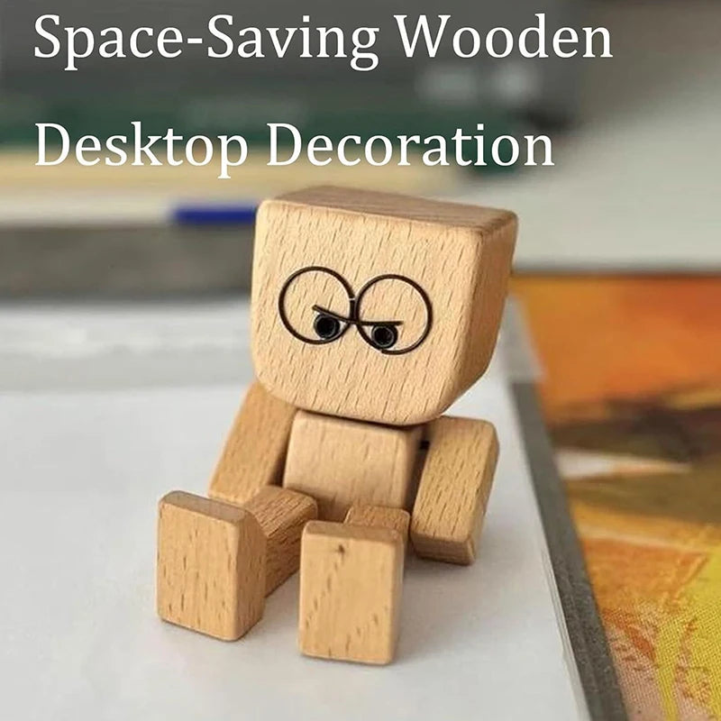 Shaking Wooden Man Figurine – 12 Magnetic Expressions Decor
