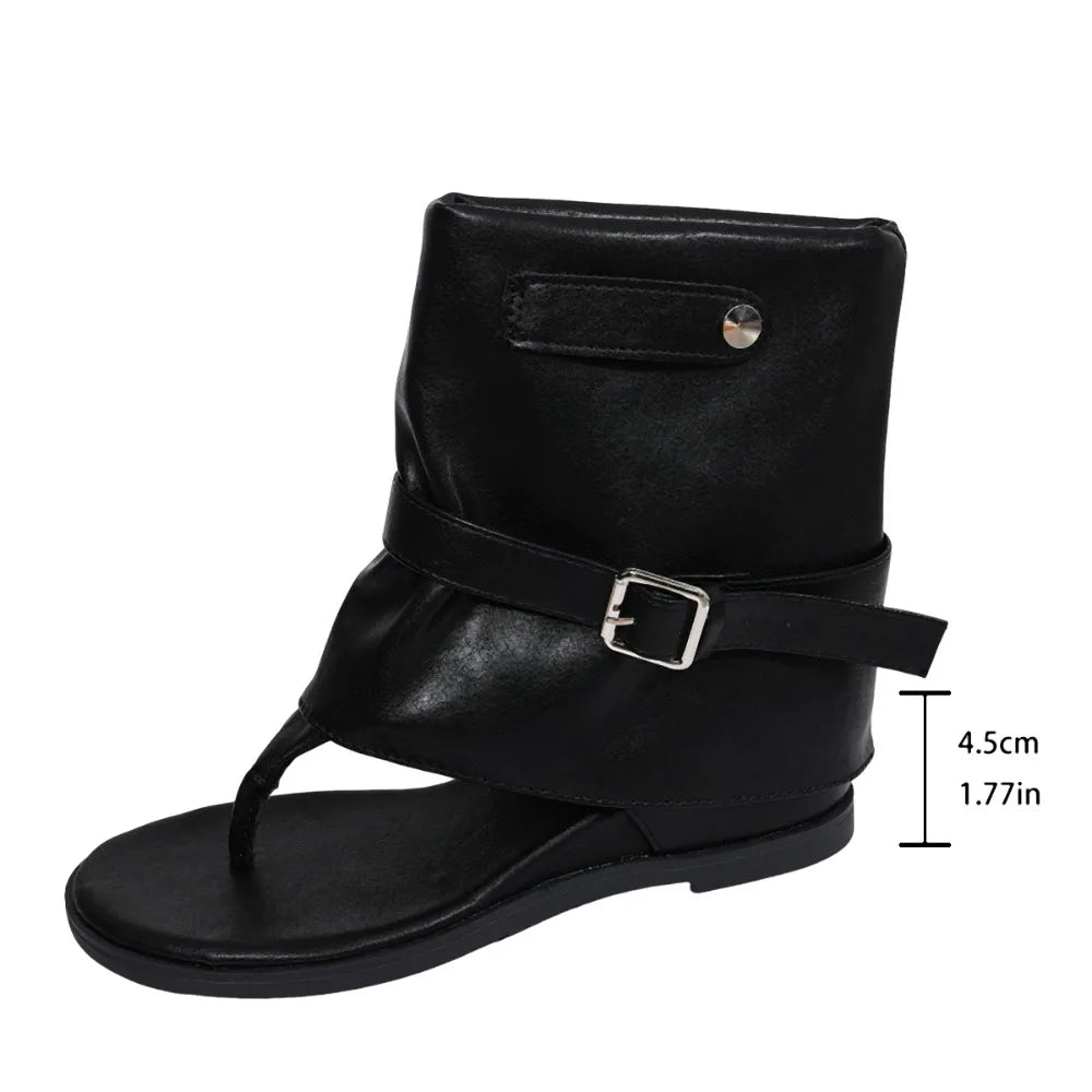 New 2026 Summer Women Sandals Boots Fashion Open Toe Flats Sheepskin Sandals Retro High Top Ladies Street Shoes Zapatos De Mujer Zpaxo