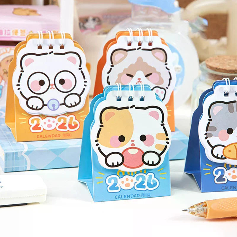 4PCS Mini 2026 Calendar Portable Cute Cat Office School Supplies Calendar Desk Calendar Monthly Planner Desk Decor Record Gifts Zpaxo