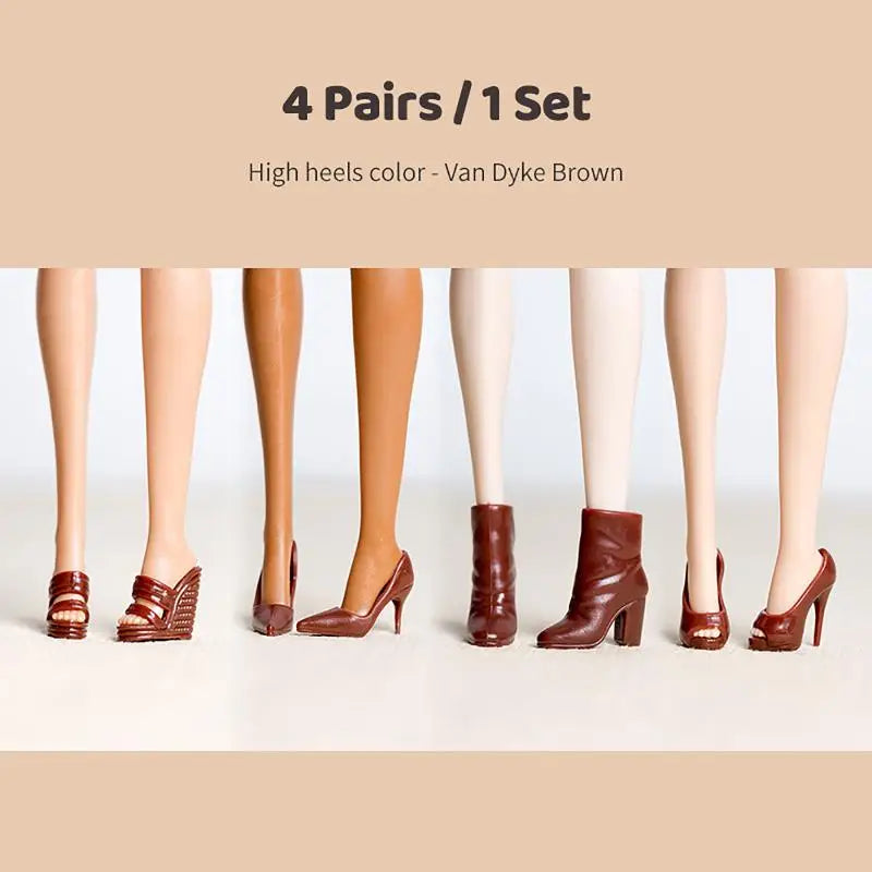 4 Pairs Doll Heels Ankle Boot Supermodel Similar Foot Shape Wearable Zpaxo Brown