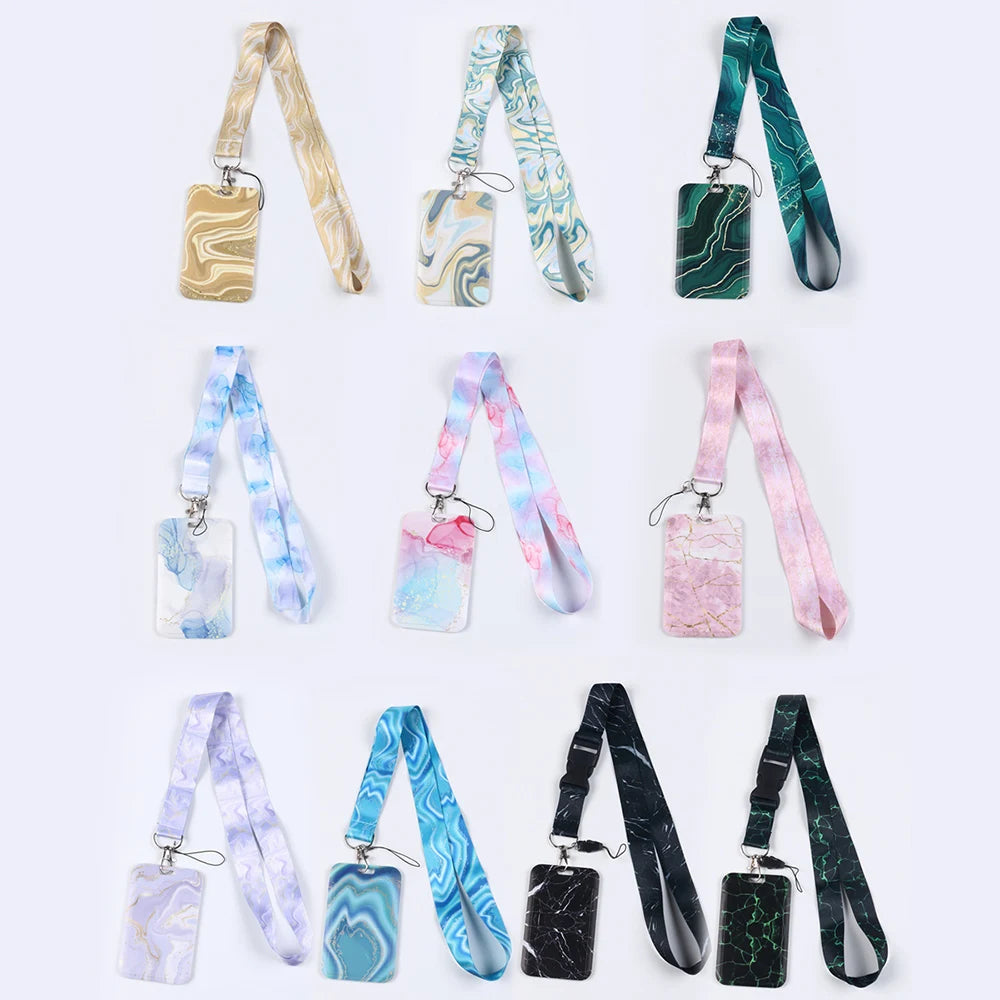 Phone Lanyard Crossbody with Wrist Strap Marble Pattern Card Case Cover for Bus/ID Card Cell Phone Lanyards Adjustable Strap Zpaxo