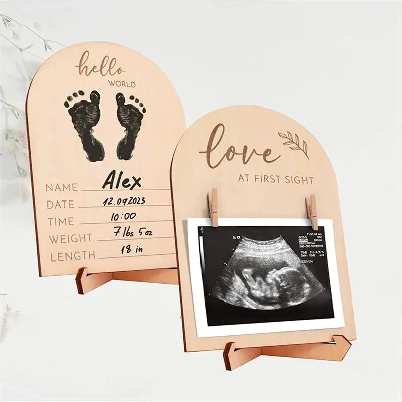Mom Baby Photo Frame Ultrasonic Design Wooden Ornament Announcement