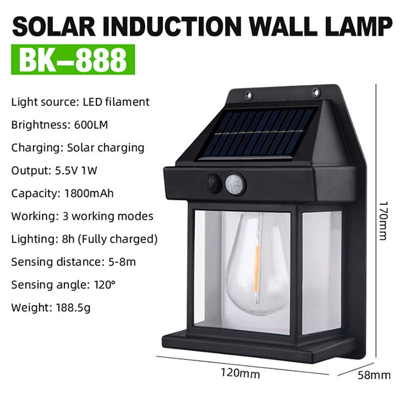 Solar LED Wall Lamp – 3-Mode PIR Sensor Outdoor Garden Light