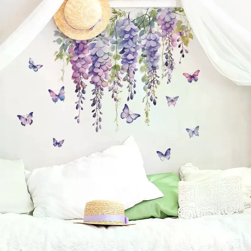 Purple Flower Plants Floral Wall Stickers Home Room Decoration Bedroom Adhesive Wall Furniture Door Sticker Zpaxo