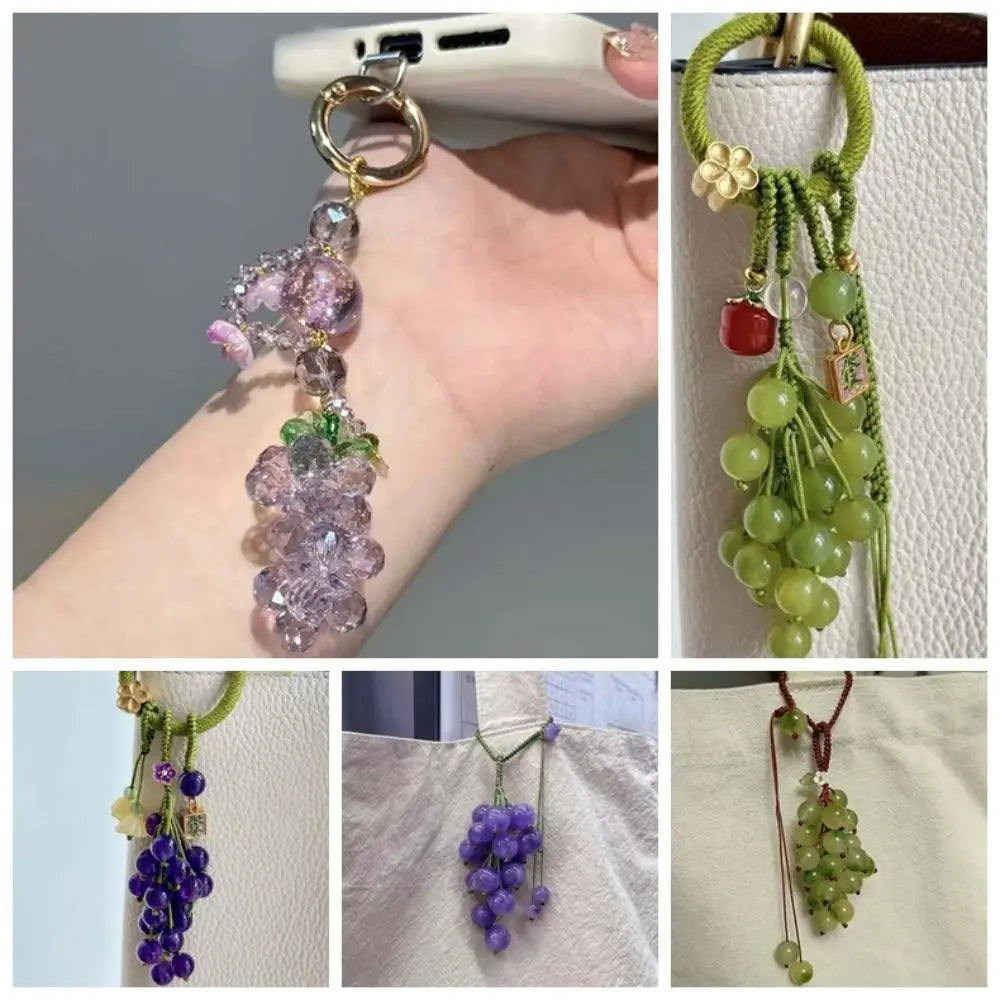 Creative Elegant Grape Cluster Pendant Green Alloy Crystal Phone Zpaxo