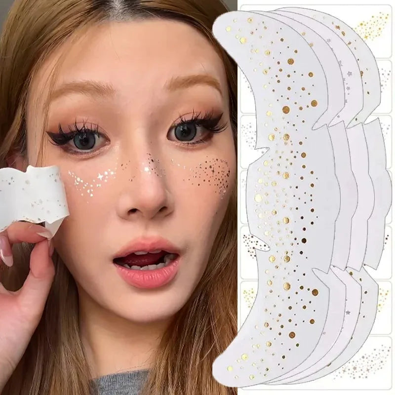 6pcs Hot Stamping Freckles Patches Metallic Radiation Glitter Golden Silver Fake Freckles Temporary Tattoo Stickers Face Makeup Zpaxo