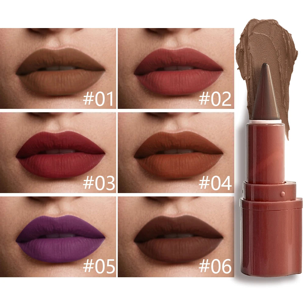 6-color conical gradient lip liner pen - matte black brown velvet lipstick, waterproof and non-greasy, blush and lip color pen, Zpaxo