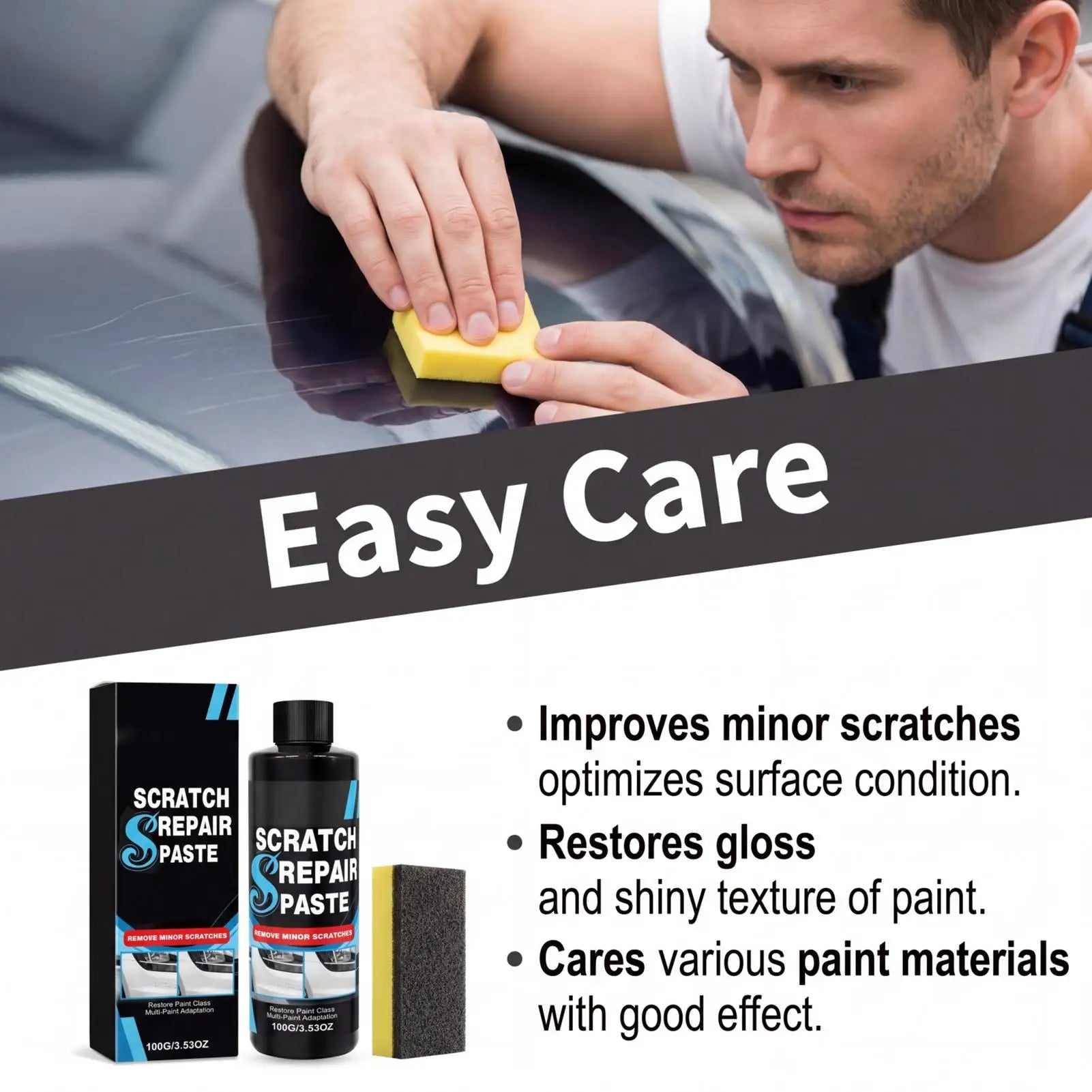 Car Scratch Repair Paste Gloss Restoration Sponge Applicator Auto
