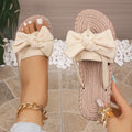 Women Slippers Bowknot Summer Flat Sandals Rope Sole Casual Beach Slippers Lightweight Holiday Shoes Women Trend Slides Women Zpaxo Beige 37